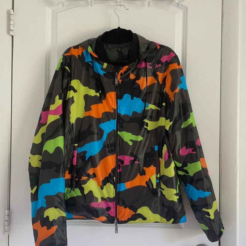 RARE Valentino Green Camo Printed Reversible Parka